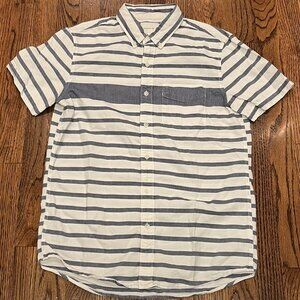 American Eagle White White with Blue Stripes Button Down